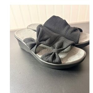 Bzees Black Stretch Fabric Knotted Bow Wedge‎ Slide Sandals Womens 10W